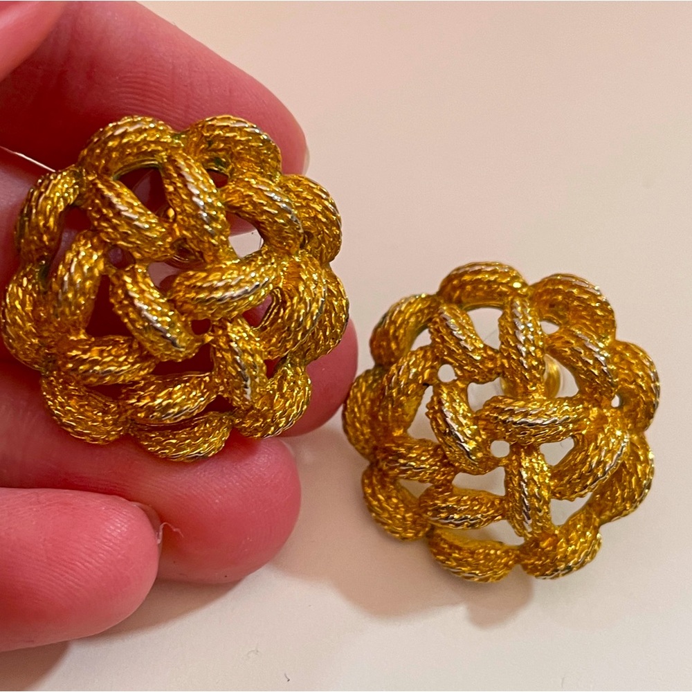 Vintage Heavy Gold Tone Abstract Geometric Retro Mob Wife Maximalist Earrings